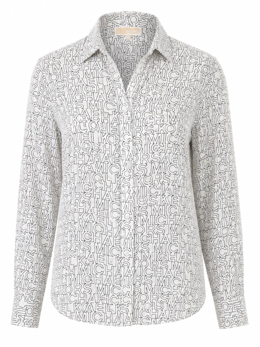 Michael Kors Medium White Button Down Classic Shirt with Black Logo Print